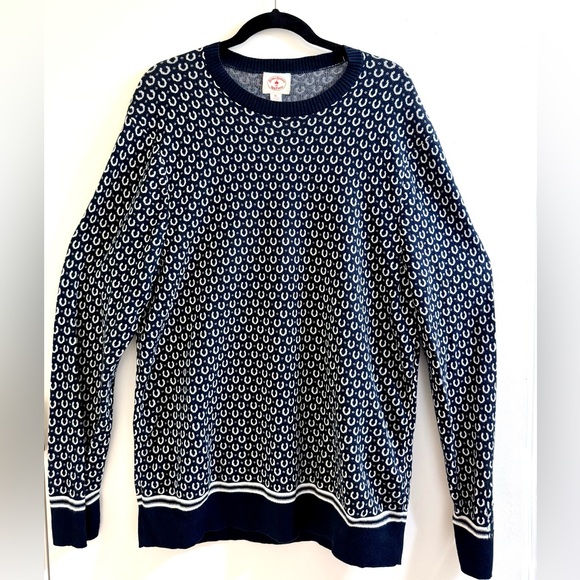🐑 Brooks Brothers Red Fleece Horseshoe Jacquard Crewneck Sweater Size XL - Picture 4 of 14